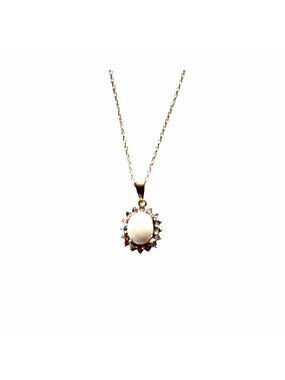 Vintage White Opal Crystal Halo Pendant Necklace Gold Tone